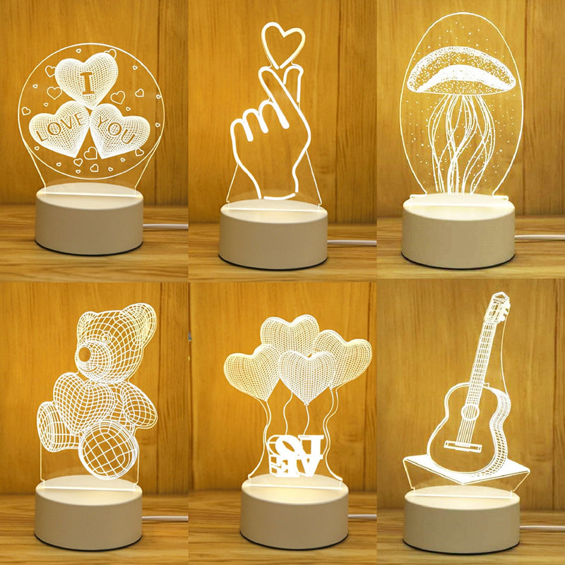 Luminária 3D Led Para Decoração em Vários Formatos e Desenhos