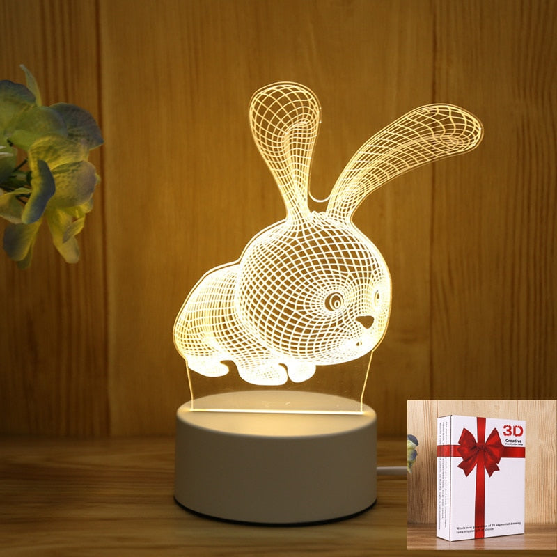 Luminária 3D Led Para Decoração em Vários Formatos e Desenhos